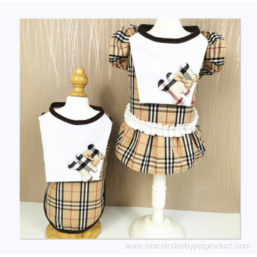 fashion dog clothing plaid striped pet dress skirt